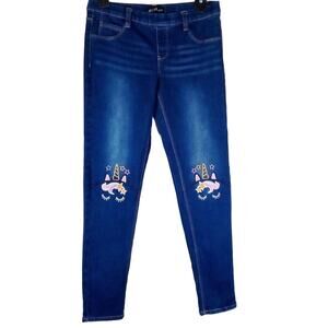 dELiA*s  Girls Jegging Size 16 Embroidered  Unicorn Skinny Blue Stretch Denim